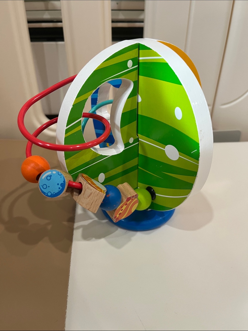 Wooden Bead Maze Egg Toy - Green & Multicolor